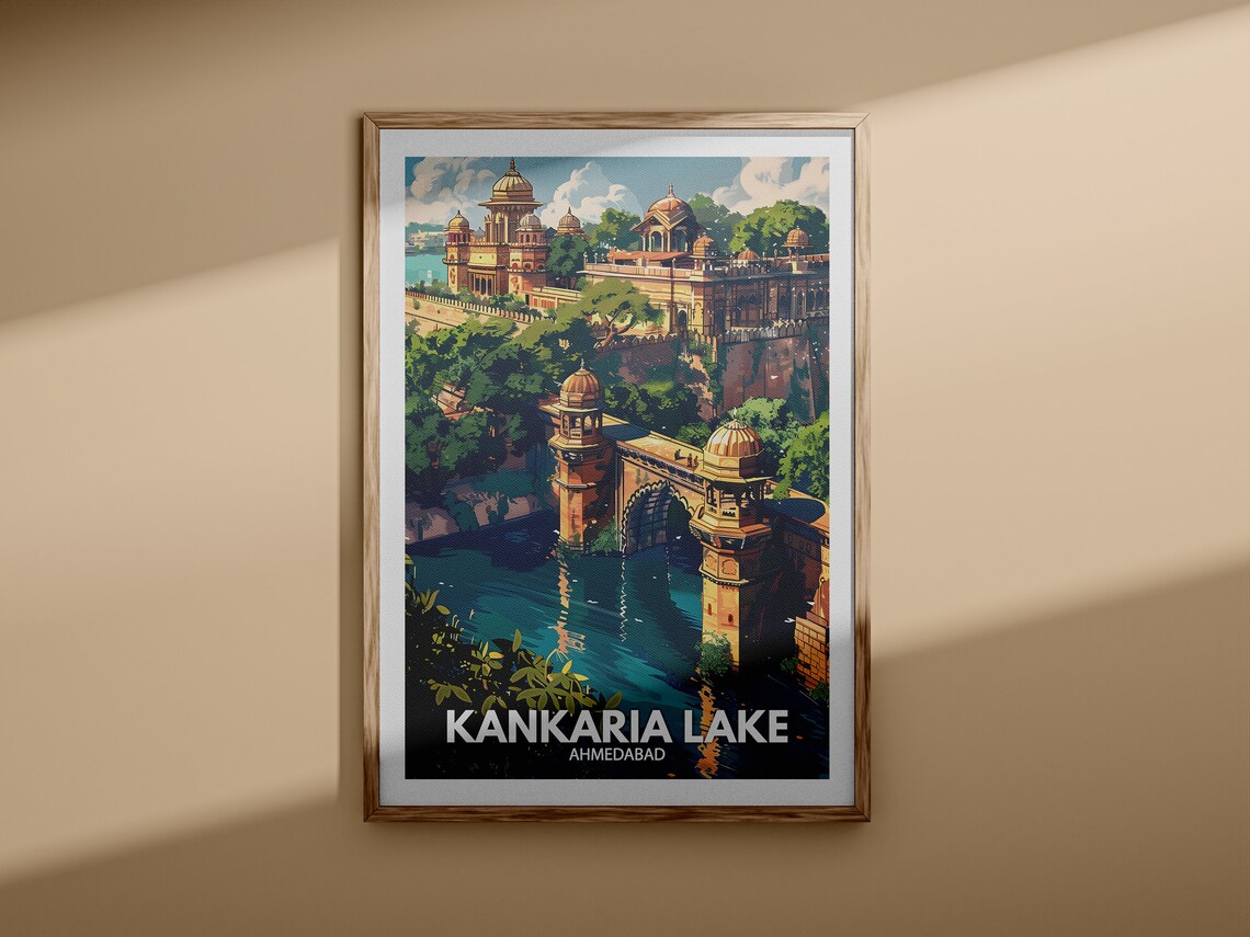 Kankaria Lake Ahmedabad India Vintage Palace Lakeside Travel Poster - Image 3