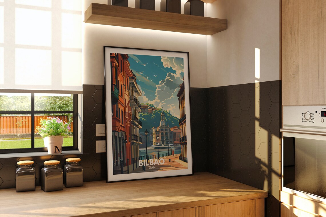 Bilbao Spain Waterfront Old Town Street Vintage Travel Poster - Image 2