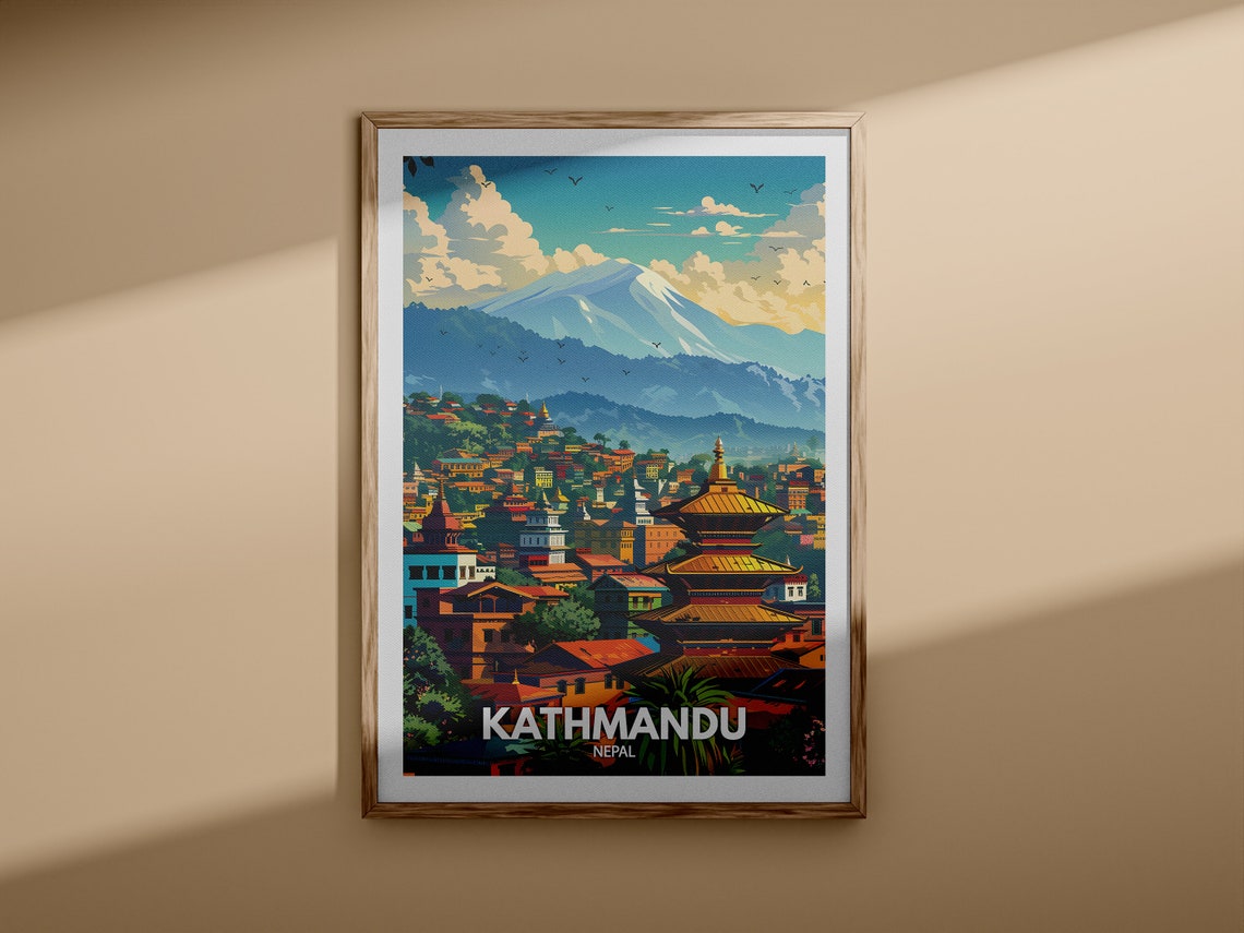 Kathmandu Nepal Travel Poster Himalayan Temple City Sunset View Art - Image 3