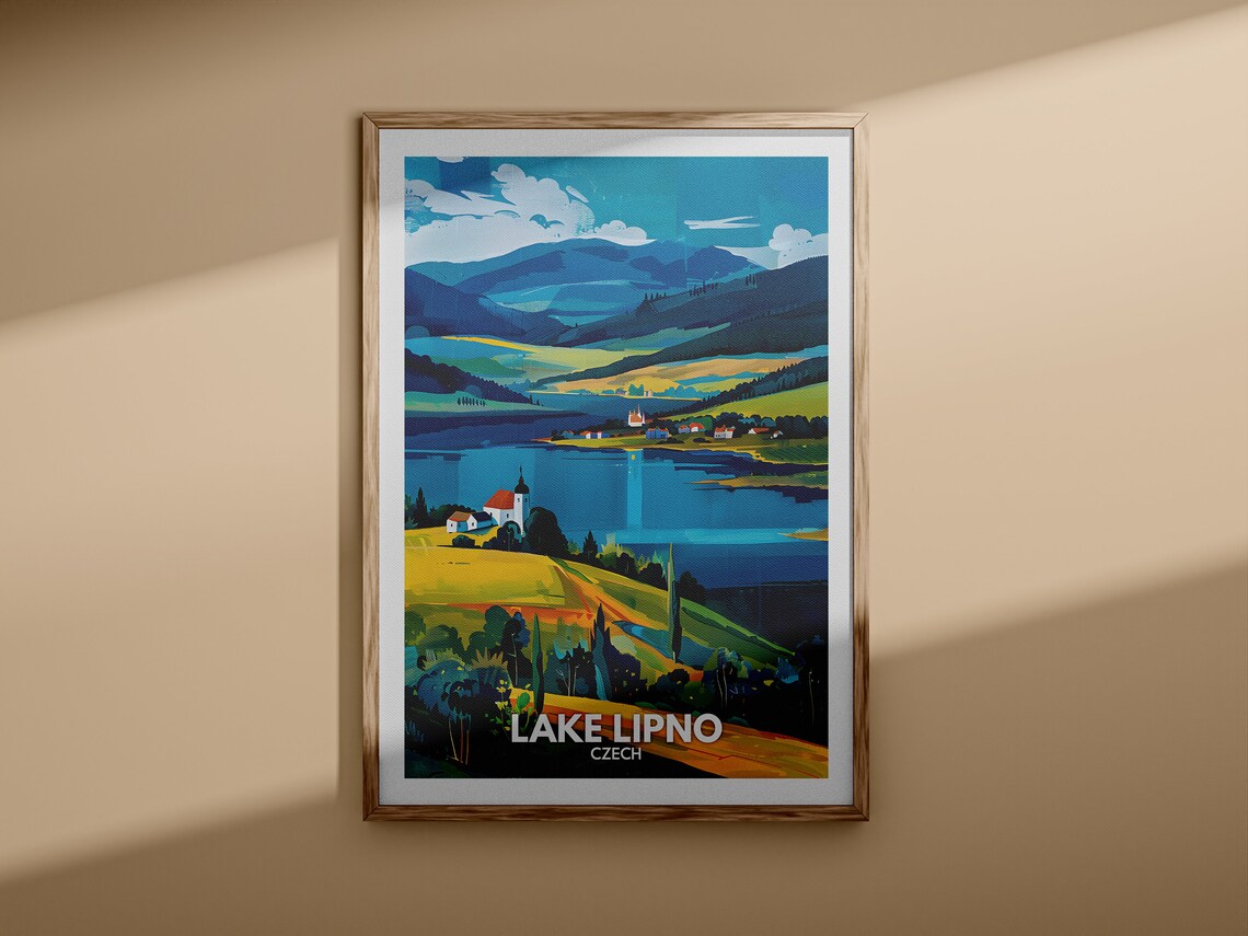 Lake Lipno Czech Alpine Lake Church Hills Valley Nature Travel Poster - Image 3