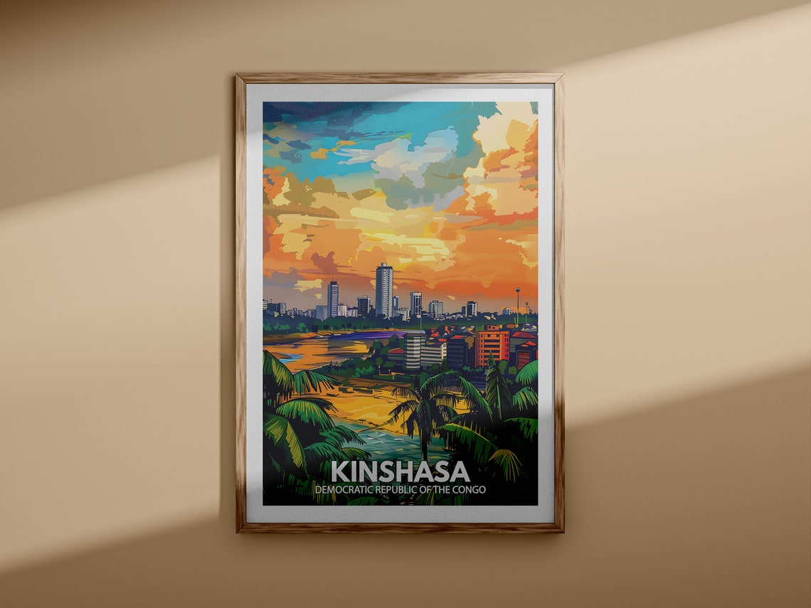 Kinshasa Democratic Republic Congo Sunset Skyline Travel Poster - Image 3