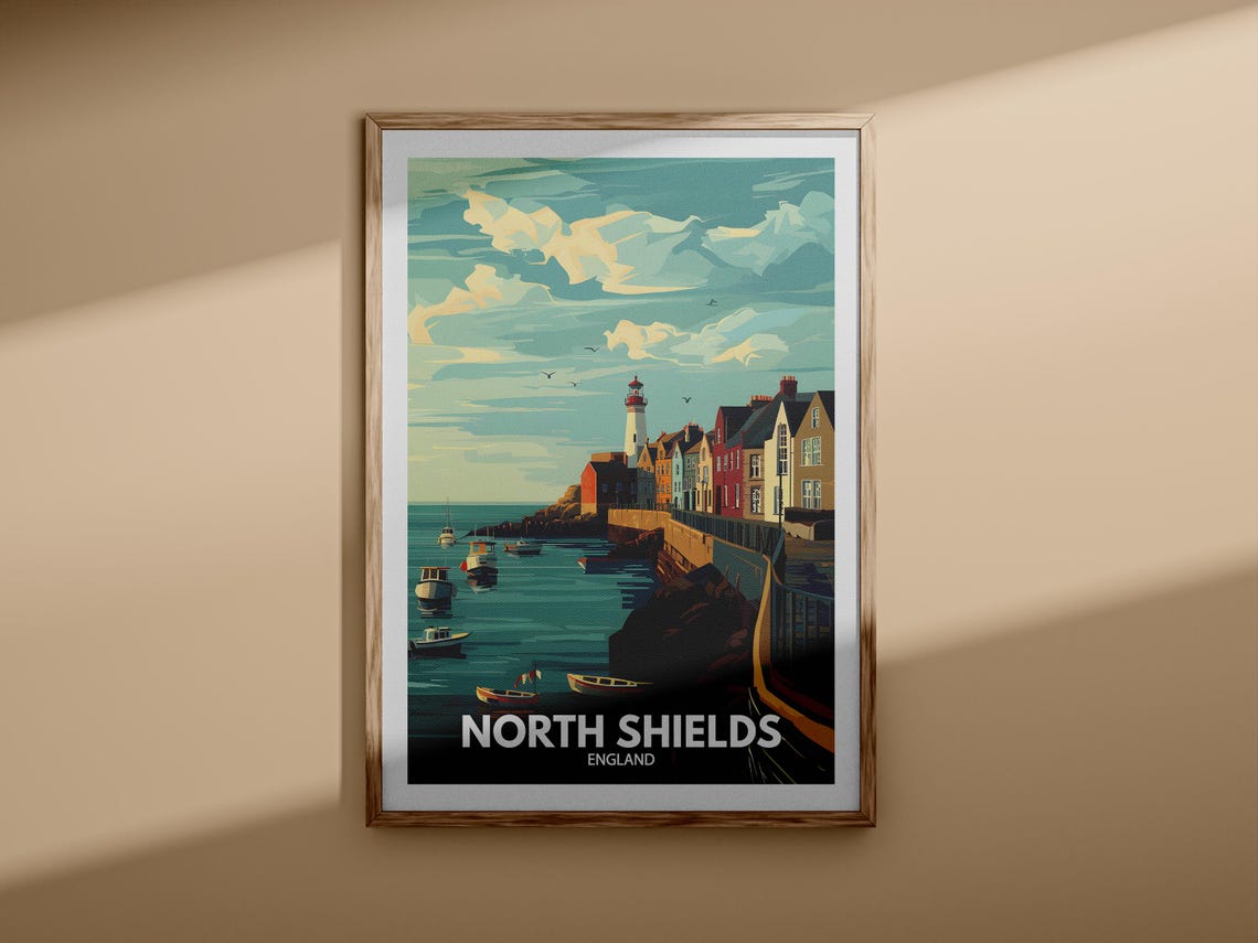 North Shields England Lighthouse Harbor Vintage Travel Poster - Image 3