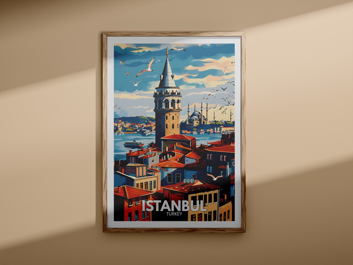 Istanbul Turkey Galata Tower Seagulls Bosphorus Old City Travel Poster - Image 3
