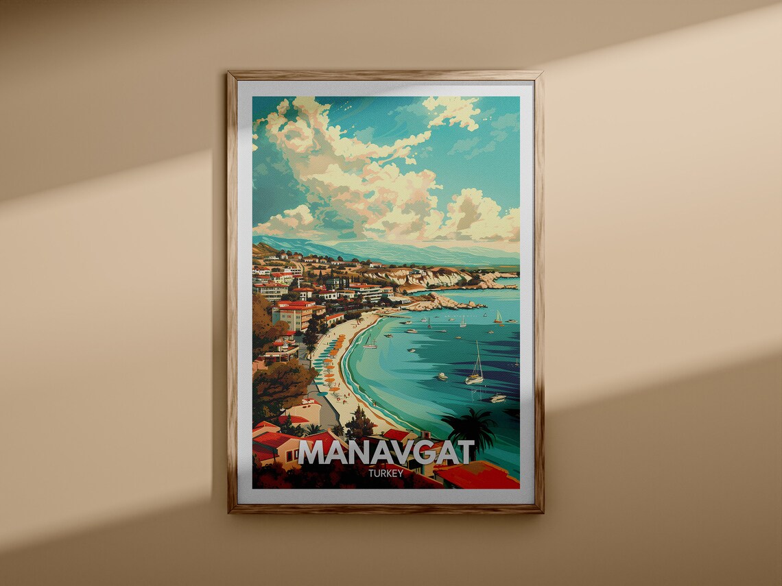 Manavgat Turkey Coastal Town Bay with Beach and Boats Travel Poster - Image 3