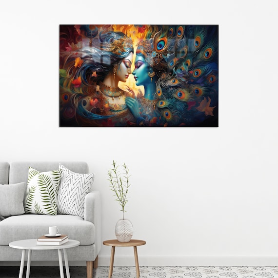 Gift For Hindu Glass Decor Modern Wall Decoration Krishna Radha Tempered Personalized Art