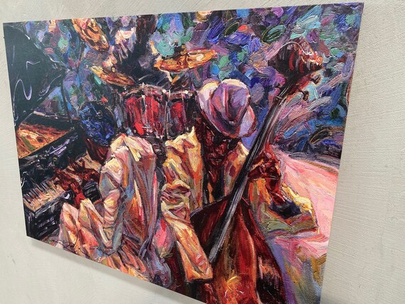 Jazz Trio Piano And Double Bass Impressionist Painting Poster