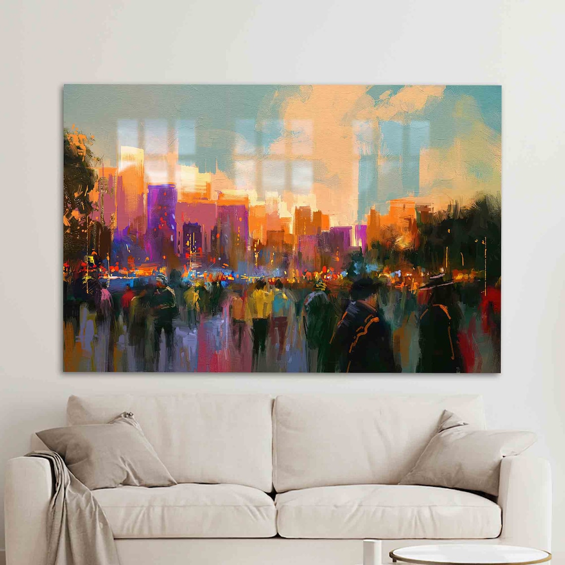 City Park Crowd at Dusk Abstract Impressionist Painting Poster