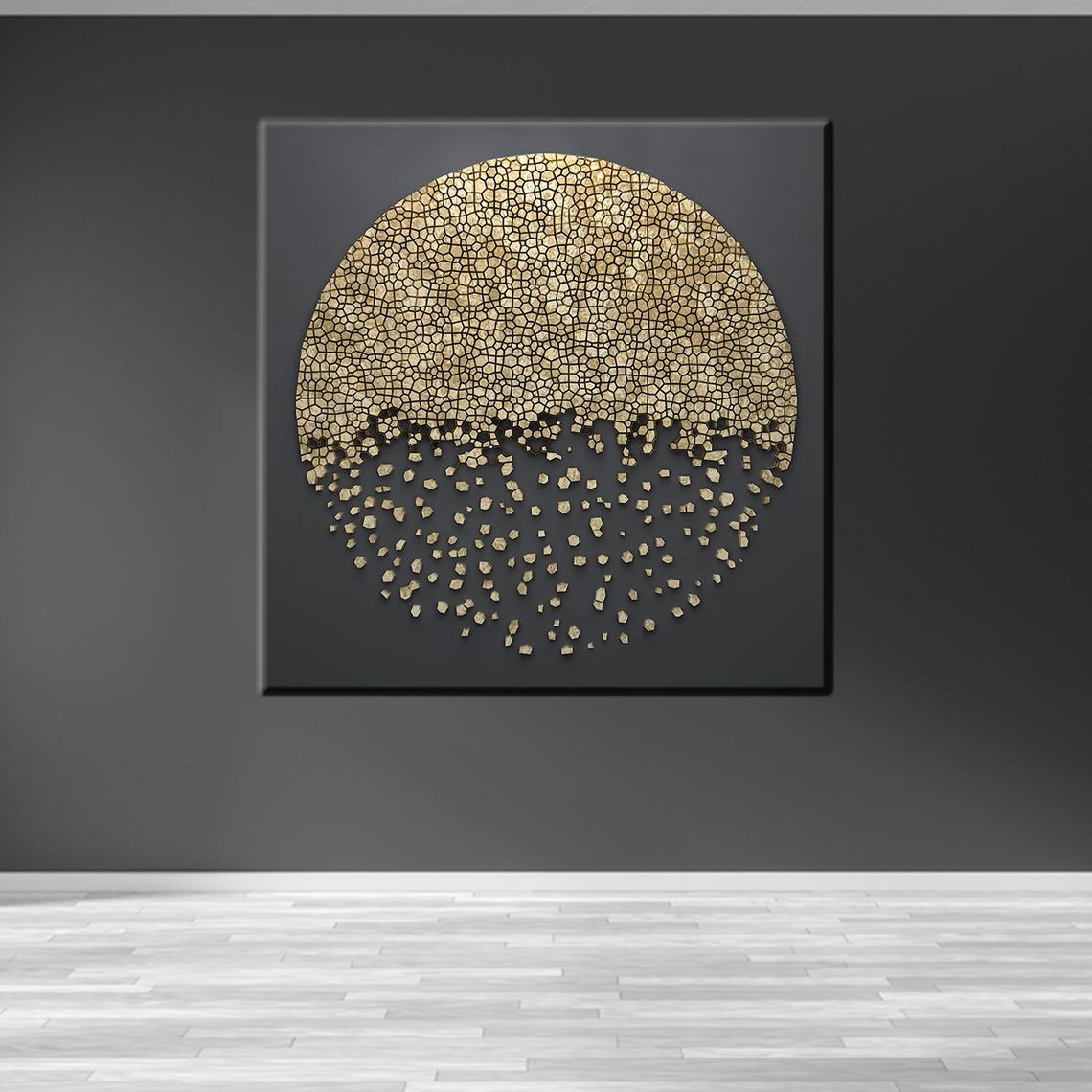 Black And Gold Mosaic Circle Dissolving Abstract Luxury Poster