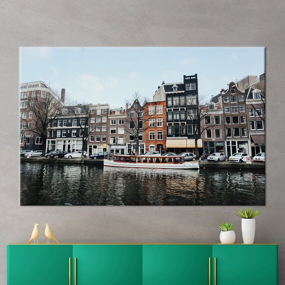 Amsterdam Canal With Historic Houses And Tour Boat City Wall Poster
