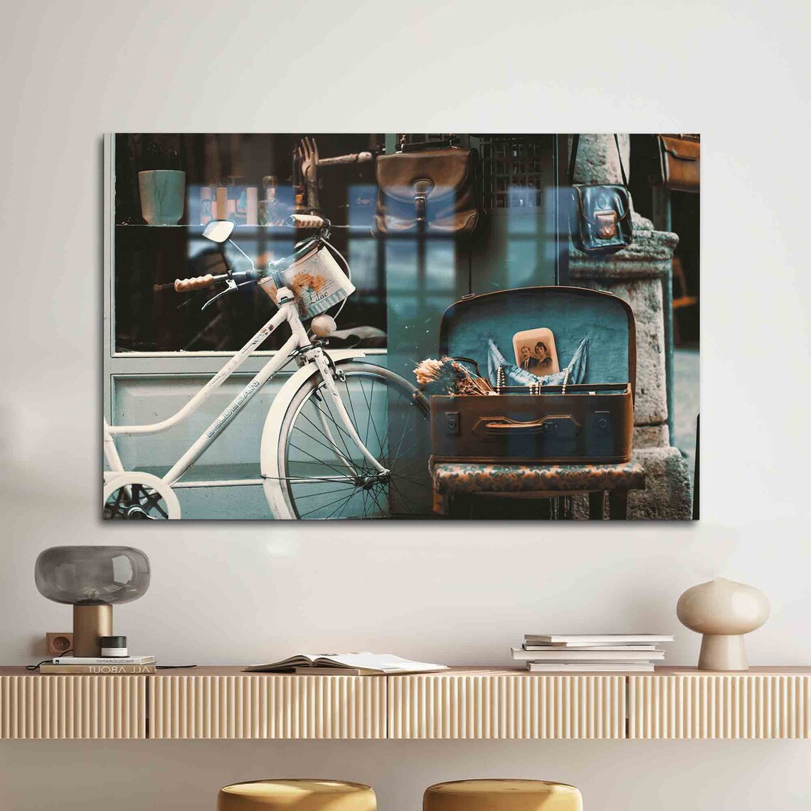 Vintage Bicycle Basket Old Suitcase Travel Memories Nostalgic Photo Poster