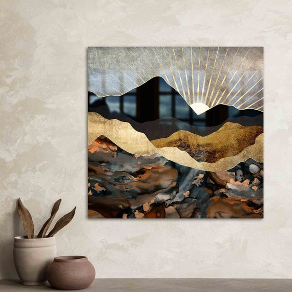 Wall Art Glass Decor Abstract Mountain Landscape View Tempered