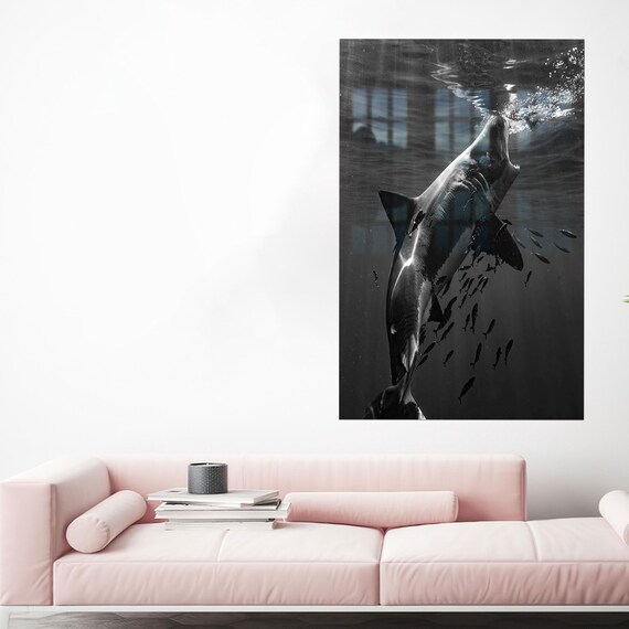 Shark Underwater Black And White Dramatic Ocean Photography Print