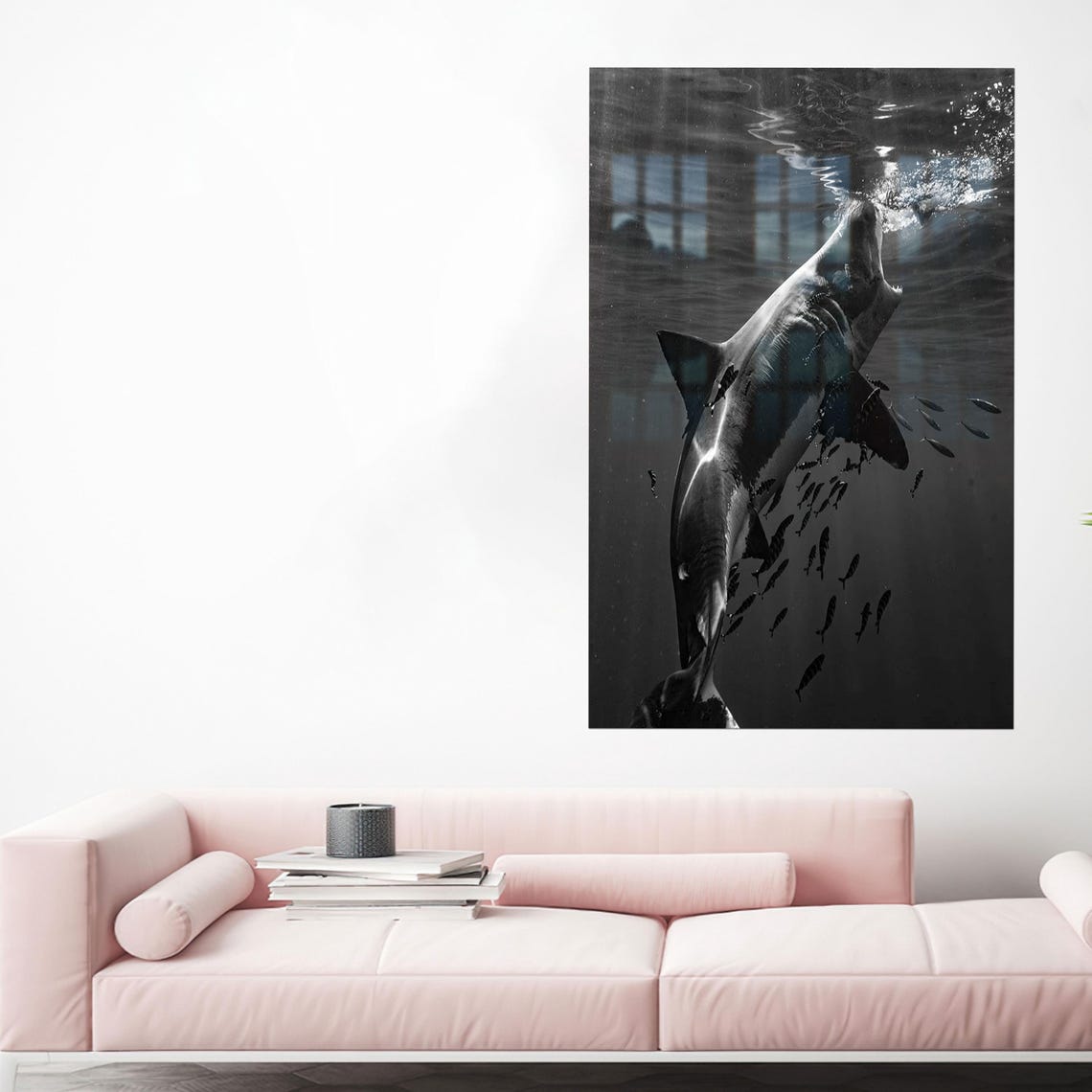 Shark Underwater Black And White Dramatic Ocean Photography Print