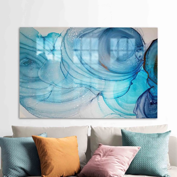 Blue Alcohol Ink Abstract Ocean Waves Calming Painting Poster