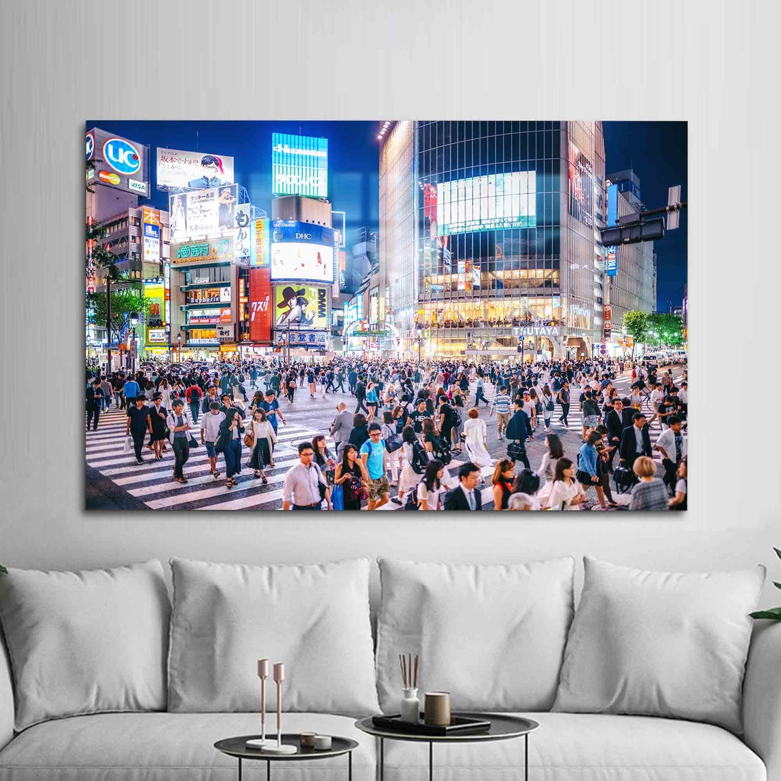 Tokyo Shibuya Crossing Night Neon Billboards Crowd Japan Poster