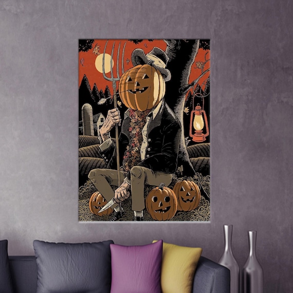 3d Wall Art Modern Canvas Poster Pumpkin Halloween Gift Bridesmaid Day Decor
