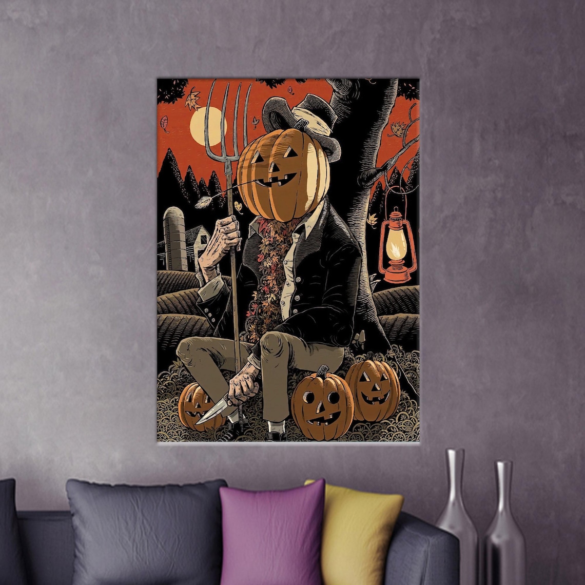 3d Wall Art Modern Canvas Poster Pumpkin Halloween Gift Bridesmaid Day Decor