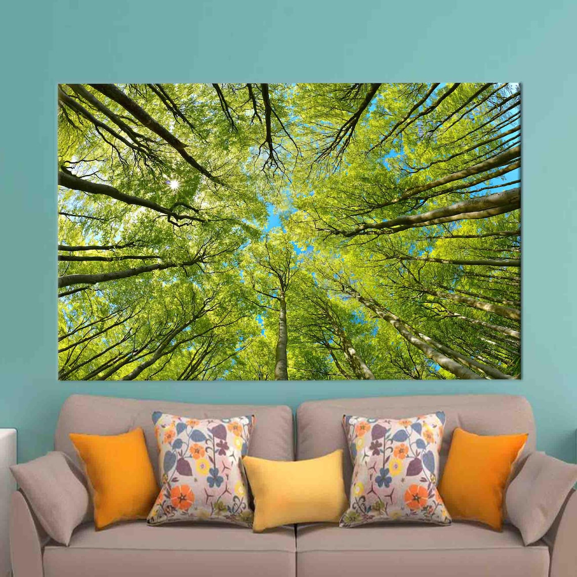 Green Forest Canopy Looking Up Tall Trees Sunshine Photo Wall Poster