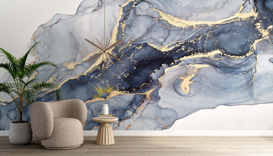 Blue Marble Abstract Wallpaper, Luxury Decor Art Print