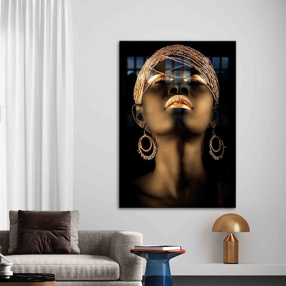 Black and Gold African Woman Portrait Luxury Wall Art for Home