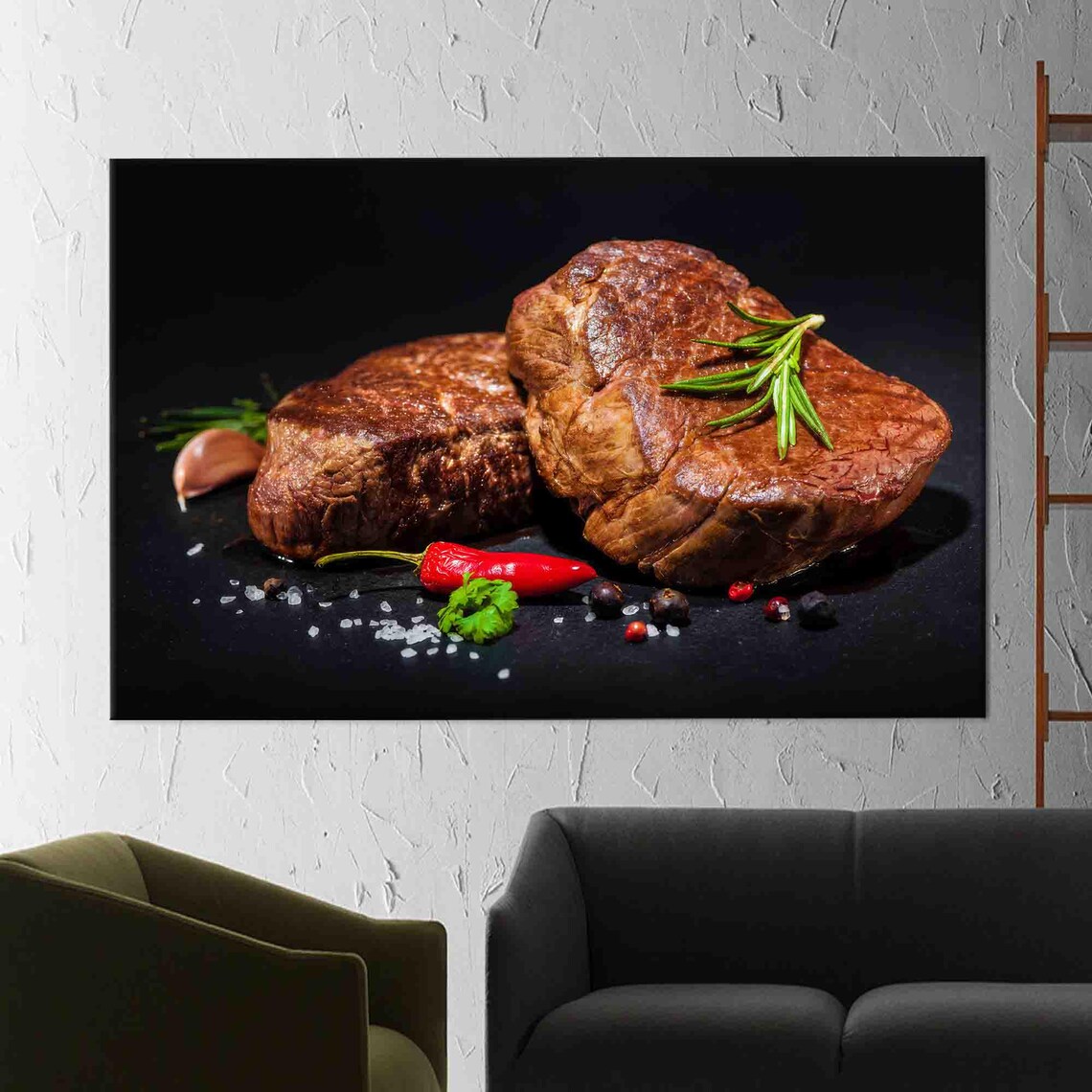 Seared Steak with Rosemary and Chili Dark Kitchen Food Photography Poster