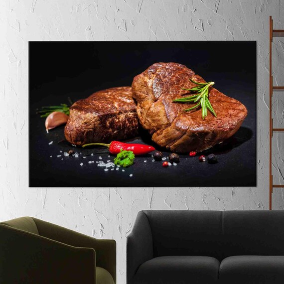 Seared Steak with Rosemary and Chili Dark Kitchen Food Photography Poster