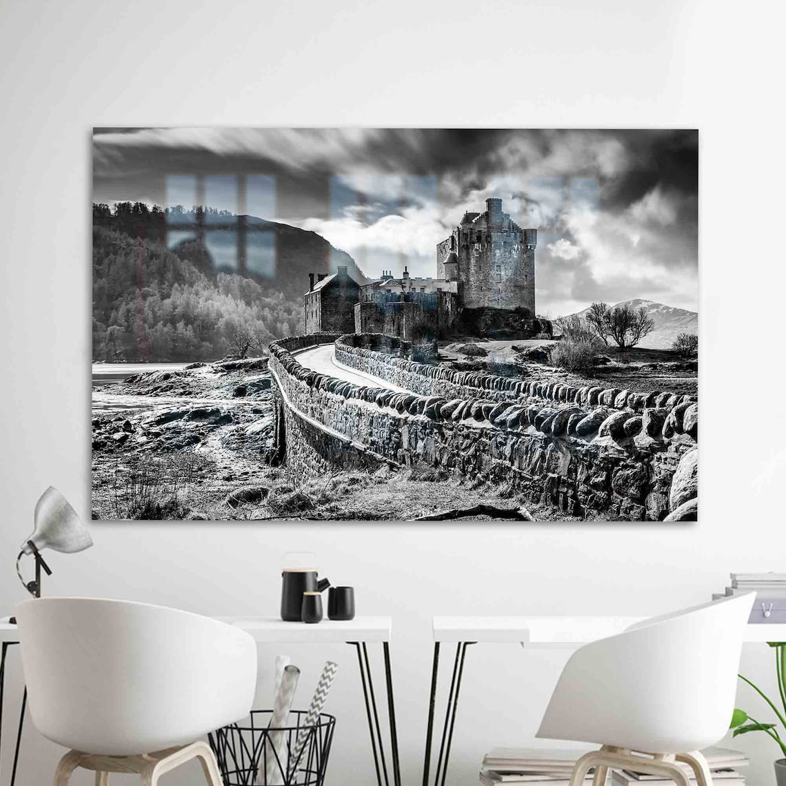 Eilean Donan Castle Scotland Black and White Historic Photo Poster