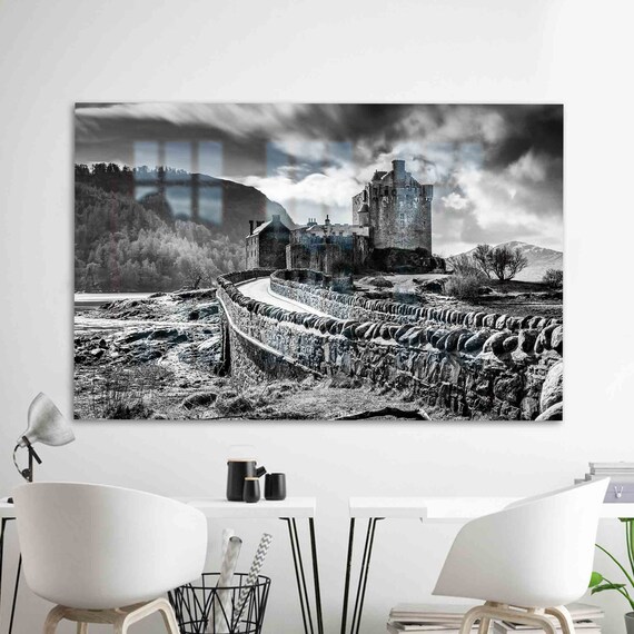 Eilean Donan Castle Scotland Black and White Historic Photo Poster