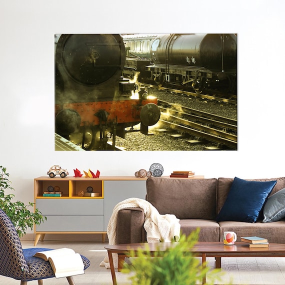 Modern Canvas Art Steam Train Print Locomotive Coal On Track Minimalist Wall
