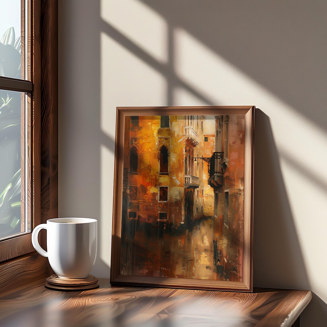 Old European Street Golden Hour Impressionist Painting Poster