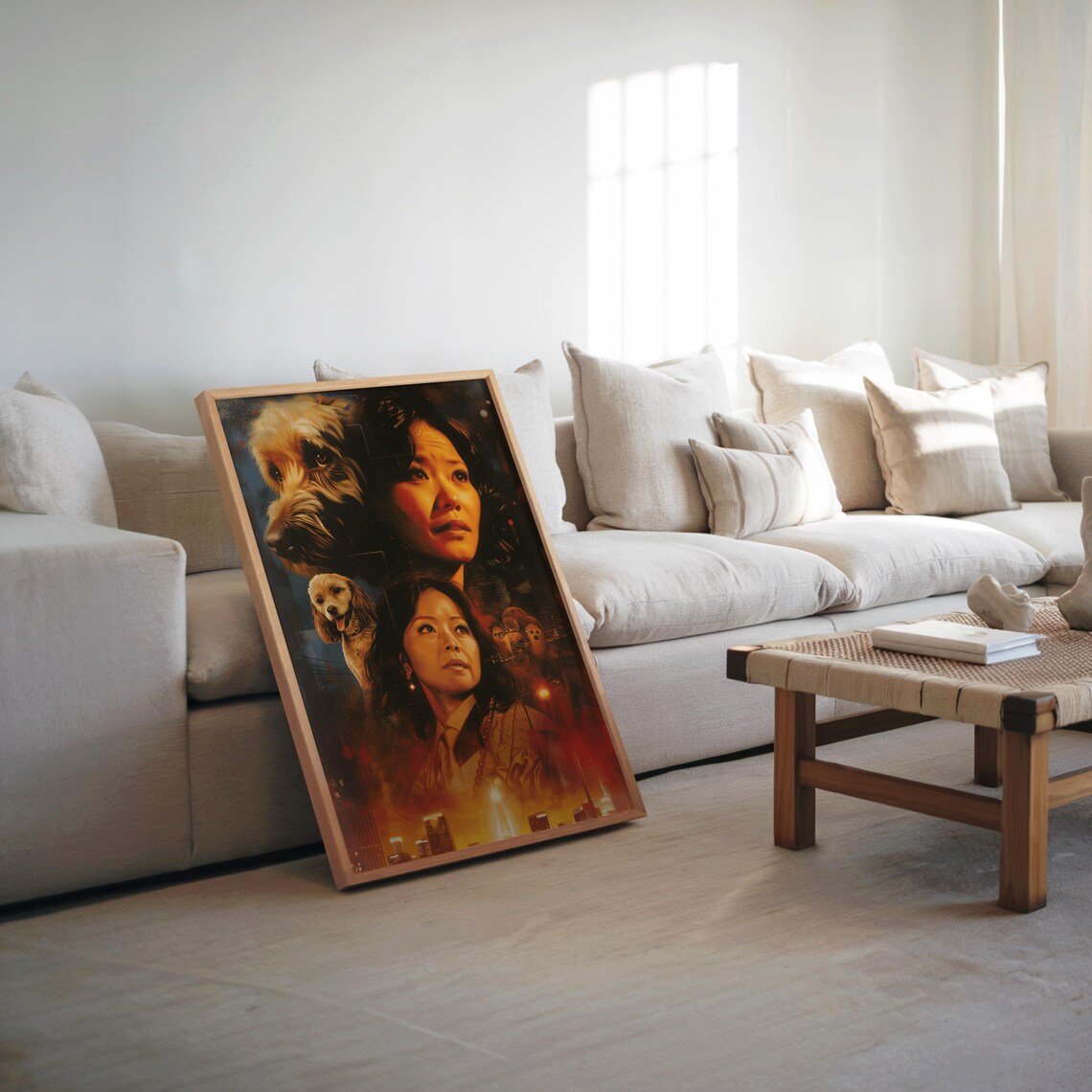 Woman With Dog Cinematic Night City Portrait Photorealistic Wall Art