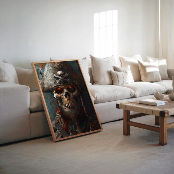 Steampunk Pirate Skull Poster Photorealistic 3d Render Airbrush Art Cool Warm Tones Unique Vibe Item