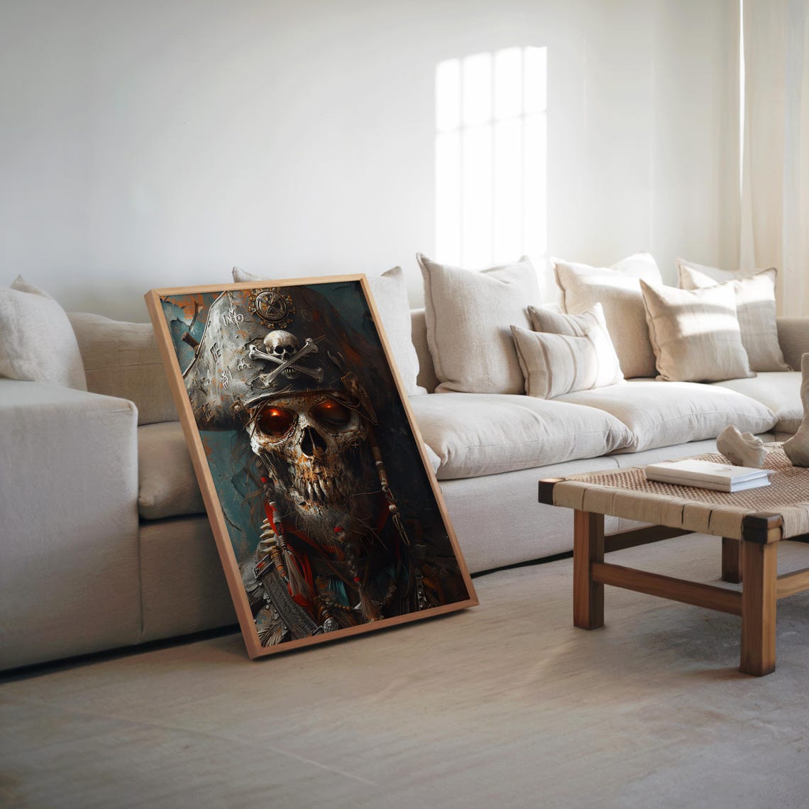 Steampunk Pirate Skull Poster Photorealistic 3d Render Airbrush Art Cool Warm Tones Unique Vibe Item