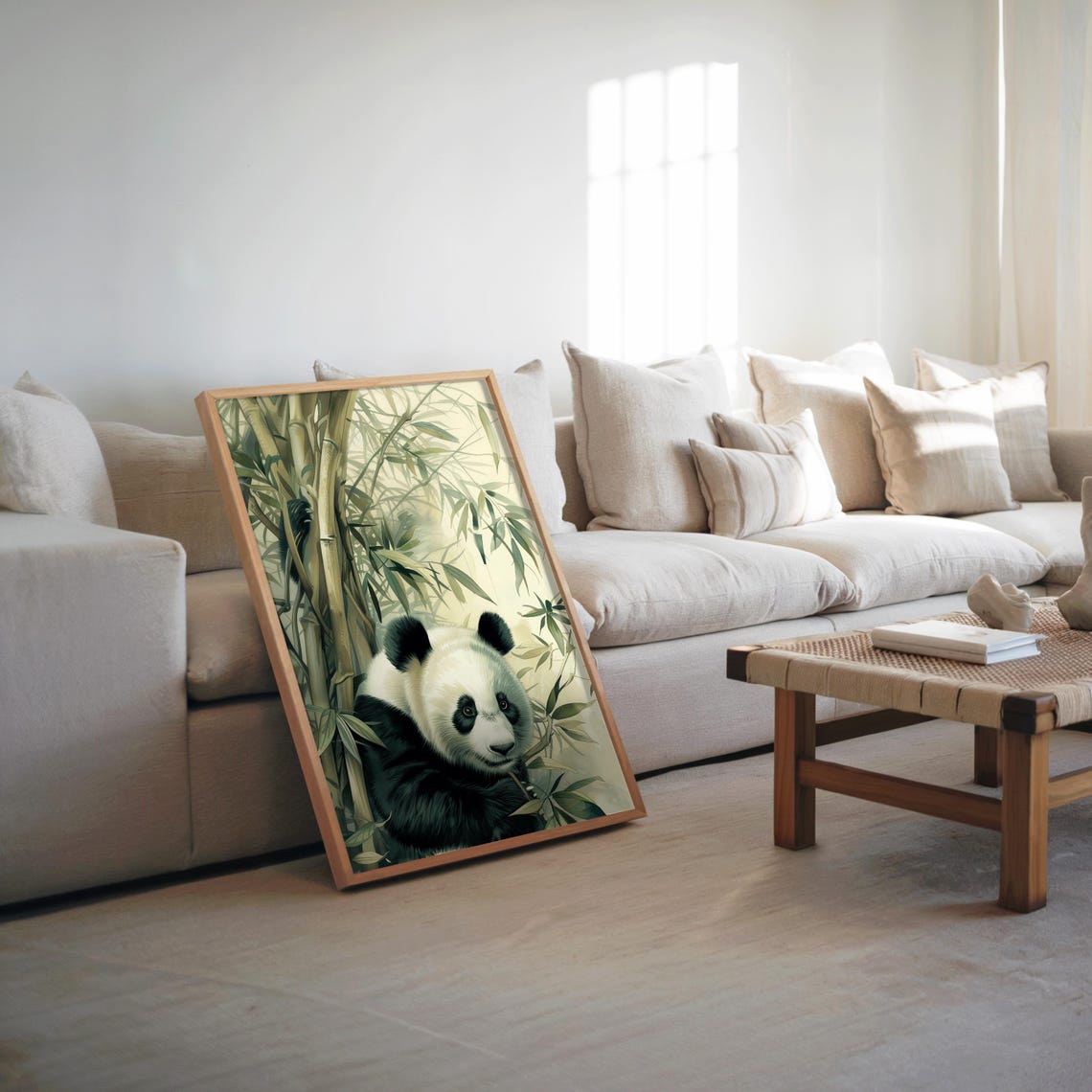 Panda In Bamboo Forest Photorealistic Painting Nursery Poster