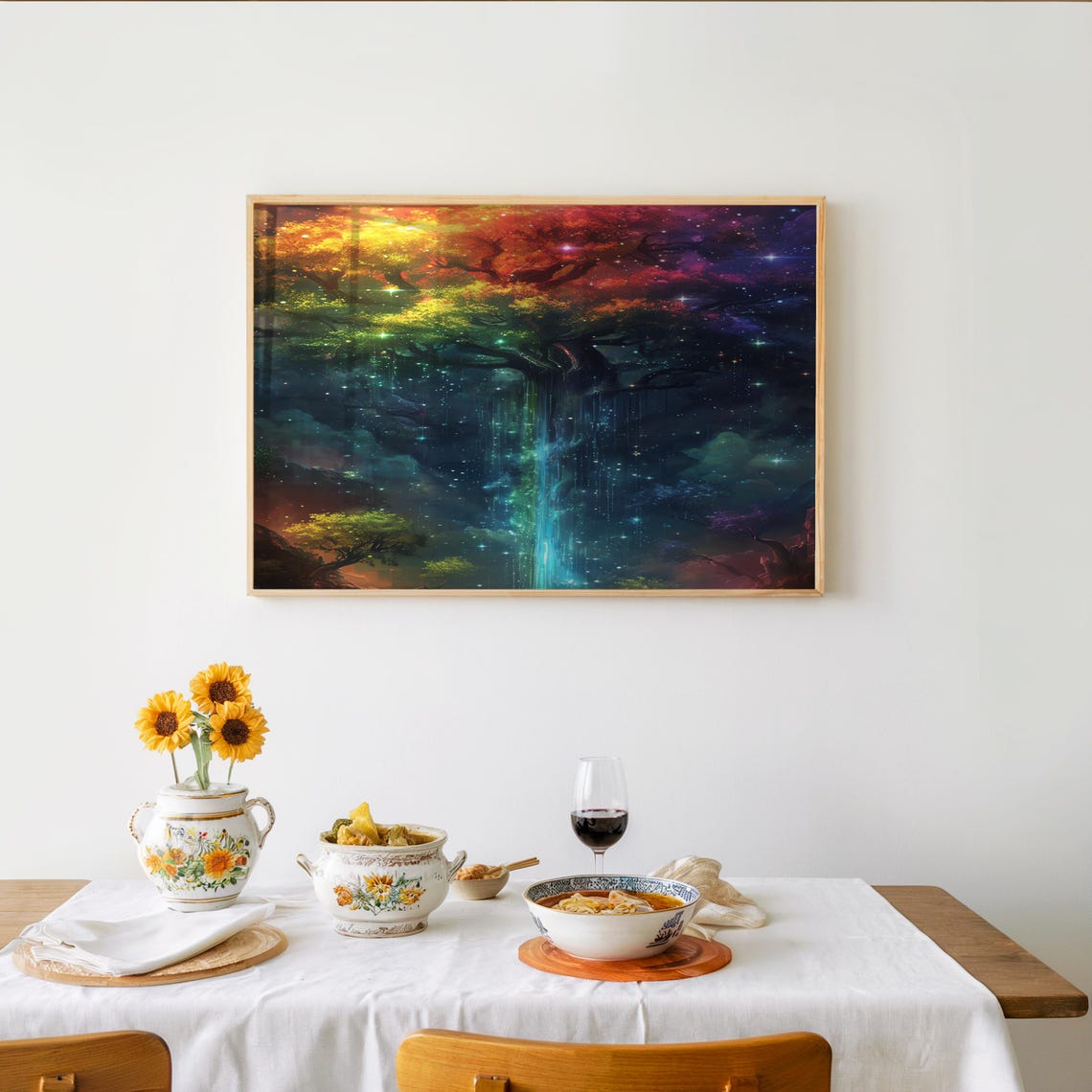 Cosmic Rainbow Waterfall Forest Psychedelic Dream Art Poster