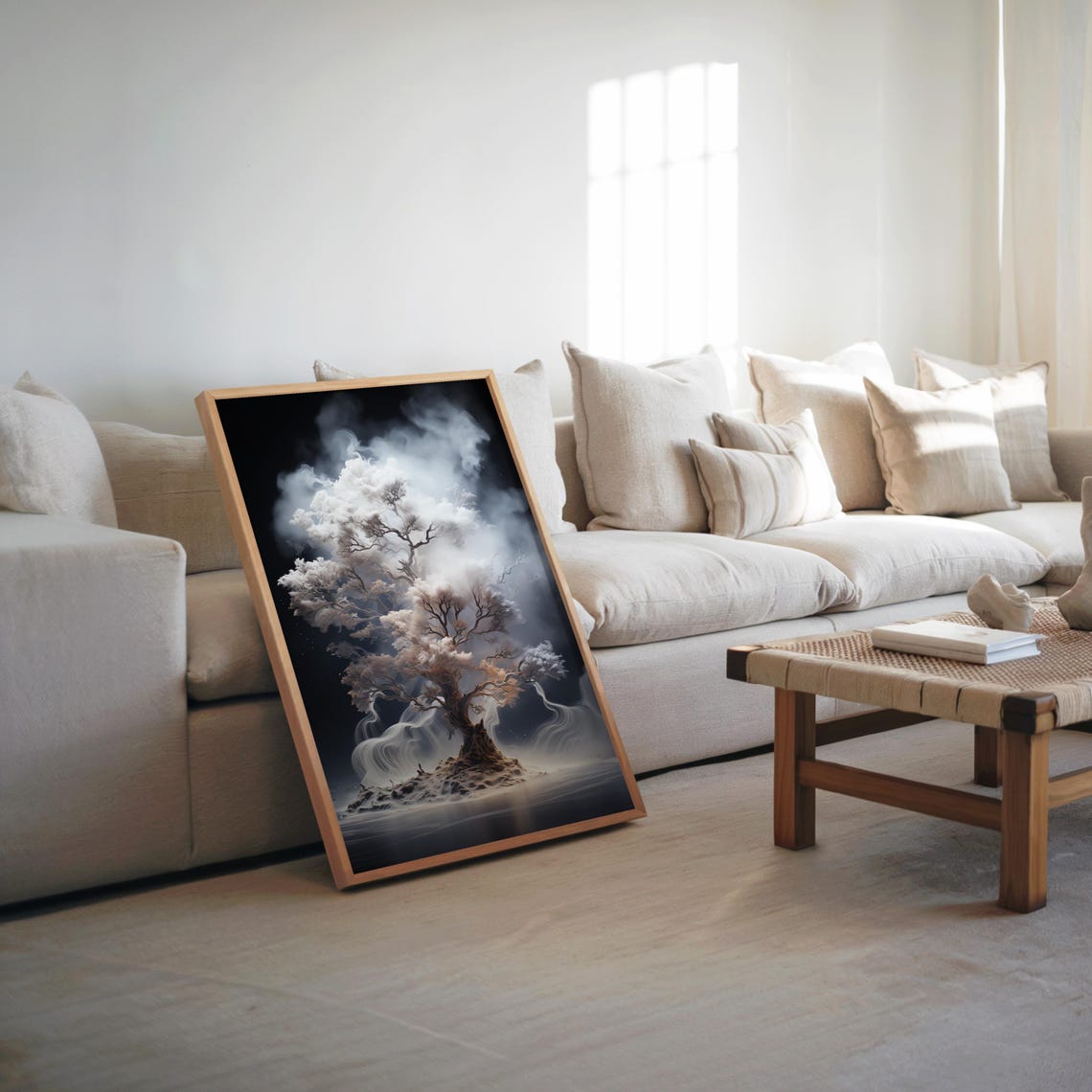 Mystical White Tree in Smoke Dreamlike Surreal Black Art Poster