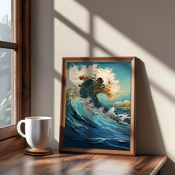 Modernist Maximalist Ocean Wave Surfboard Poster 3d Render Art Photo Manipulation Vibrant Colors Muted Palette