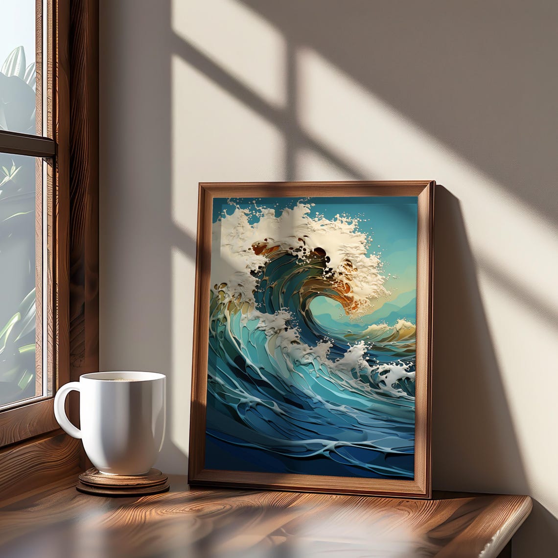 Maximalist Teal Ocean Wave Curl Modern Coastal Surf Art Poster