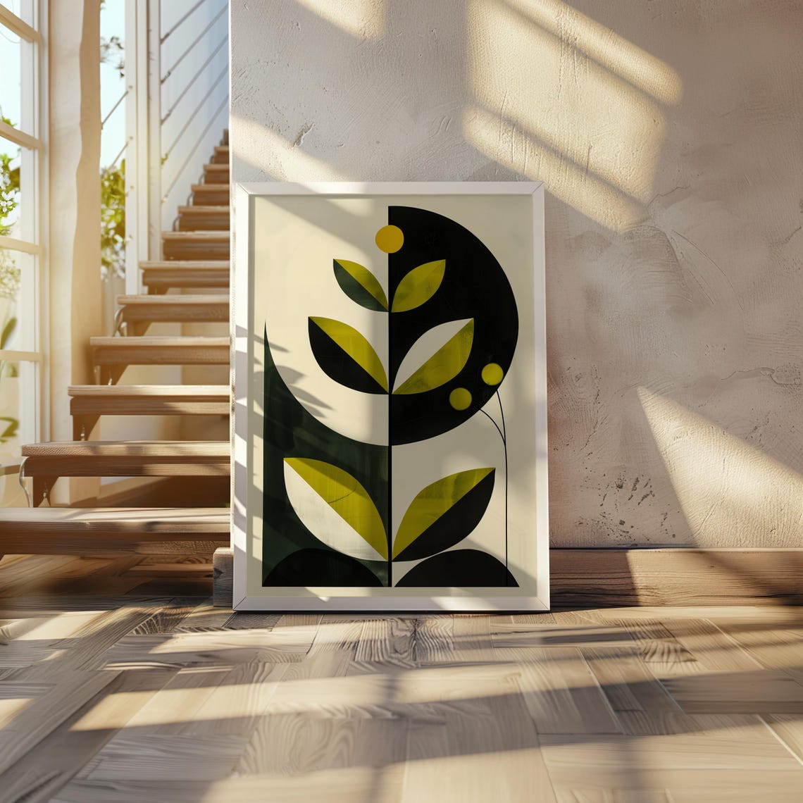Midcentury Geometric Plant Dark Green Modern Abstract Poster