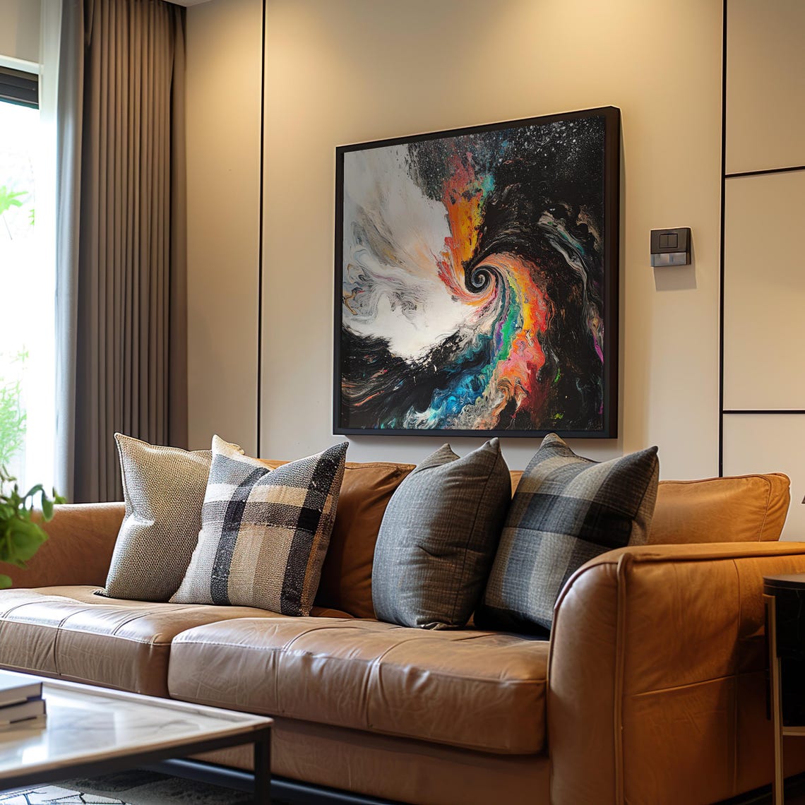Black White Swirl Rainbow Nebula Psychedelic Cosmic Space Poster