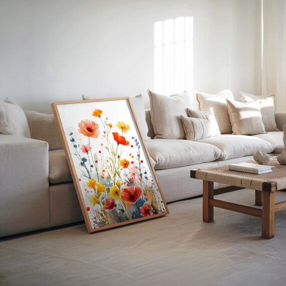 Wildflower Watercolor Red Poppies Meadow Loose Botanical Poster