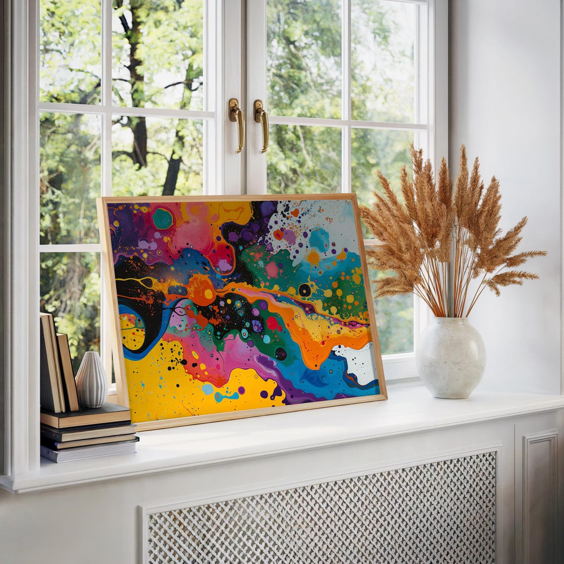 Vibrant Neon Psychedelic Abstract Paint Splash Colorful Art Poster