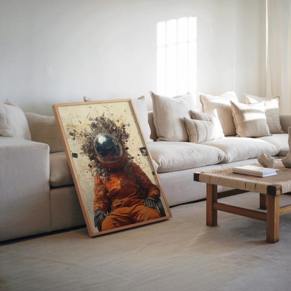 Astronaut In Space Suit Poster Scifi Inspired Wall Art Unique Home Decor Print Medium Photography Seated Amidst De