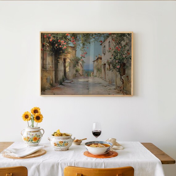 Modernism Impressions Street Roses Poster Oil Painting Collage Pastel Colors Dreamy Cinematic Vibe Abstract Art Wall