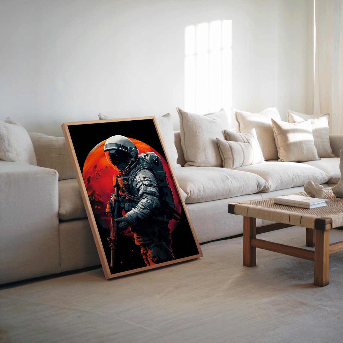 Epic Armored Astronaut Soldier on Mars Red Planet Space Art Poster
