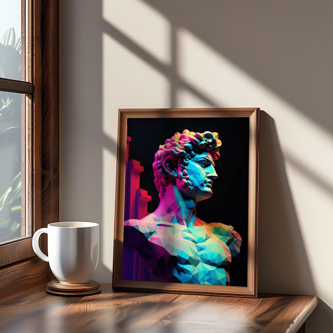 Neon Low Poly David Statue Vaporwave Pop Art Classic Neon Poster