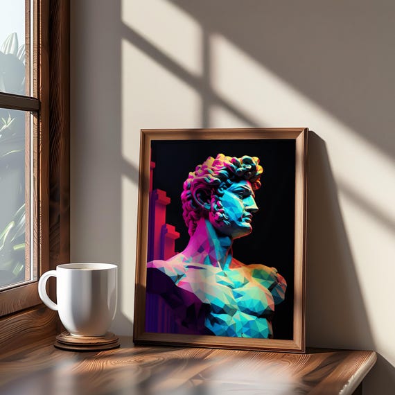 Vaporwave Synthwave Man Bust 3d Rendered Illustration Neon Art Poster Rim Lighting Technique Vibrant Color