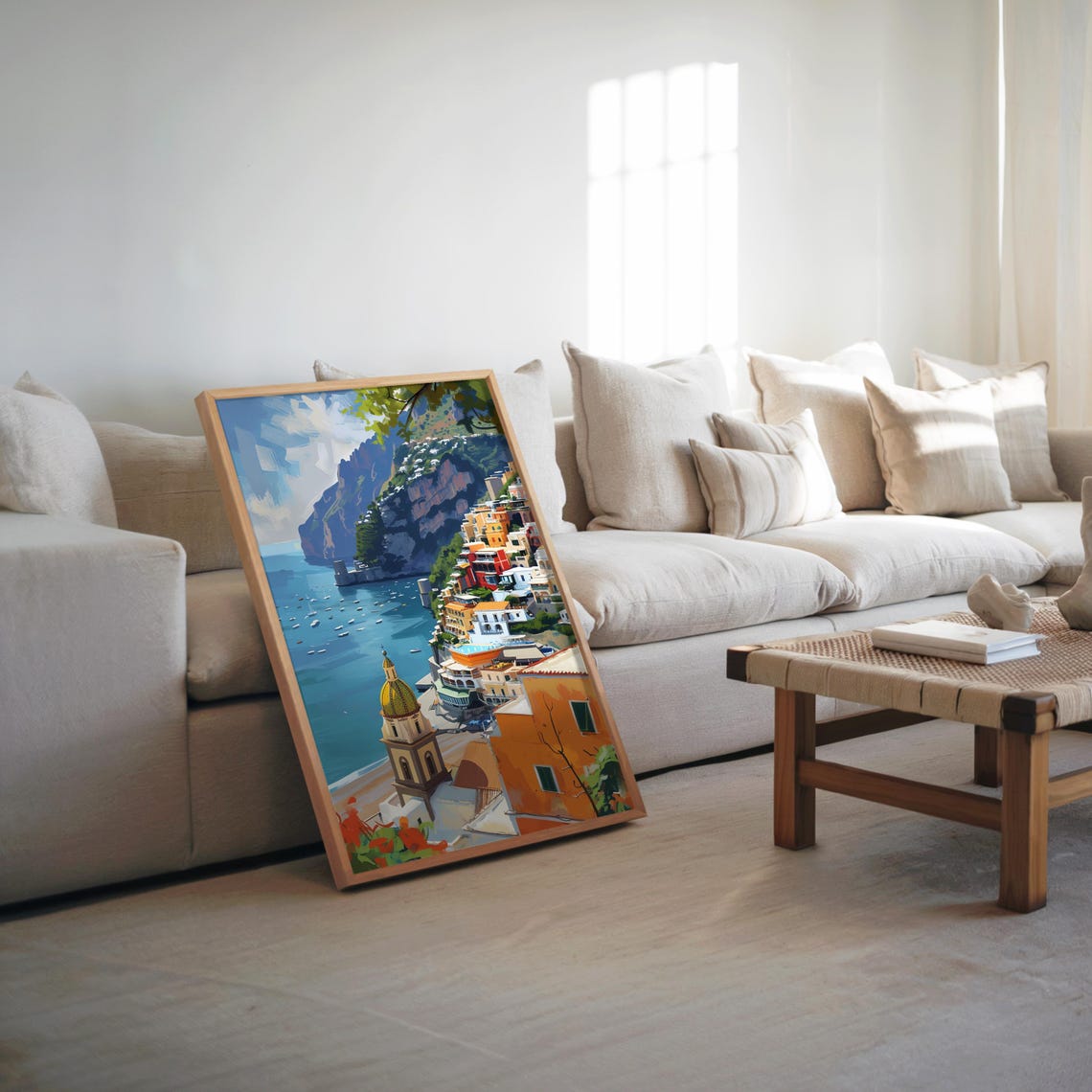Mediterranean Coastal Cliffside Town Painting Cinematic Seaside Poster