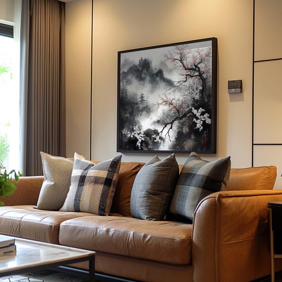 Mountain Tree Impression Monochrome Dream Palette Acrylic Ink Art Poster Print Impressionism Expressionism Vibe 107