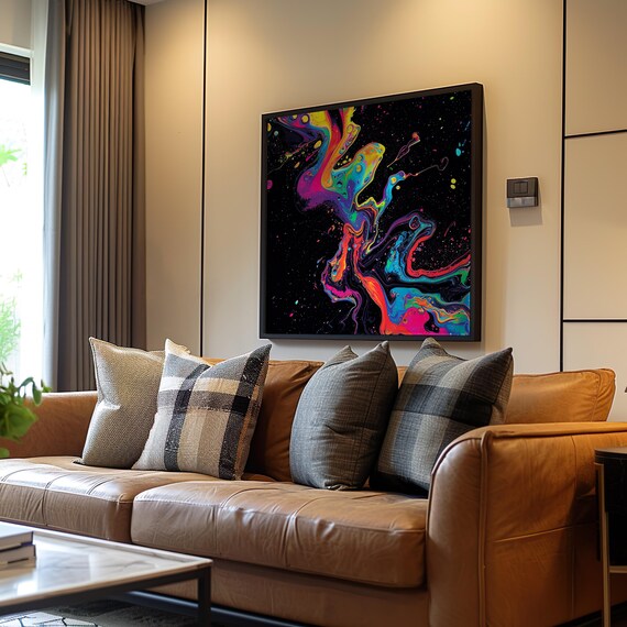 Psychedelic Maximalist Fluid Art Vibrant Colors Acrylic Black Background Splashes Abstract Poster Wall